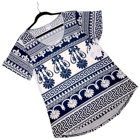 LuLaRoe Greek Key Classic T Blue White XL NEW Women's Short Sleeve Tee Top - Picture 1 of 9